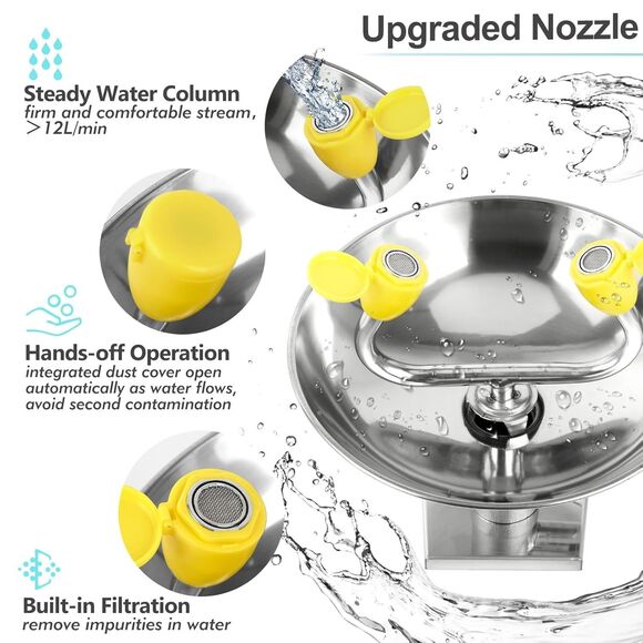 304 Stainless Steel Eye Wash Station, Wall-Mounted Emergency Eye Washer Enlarged - Picture 3 of 7